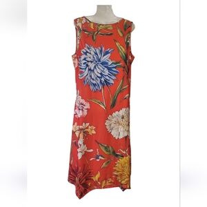 Elegant Floral Midi Dress - Red Multicolor